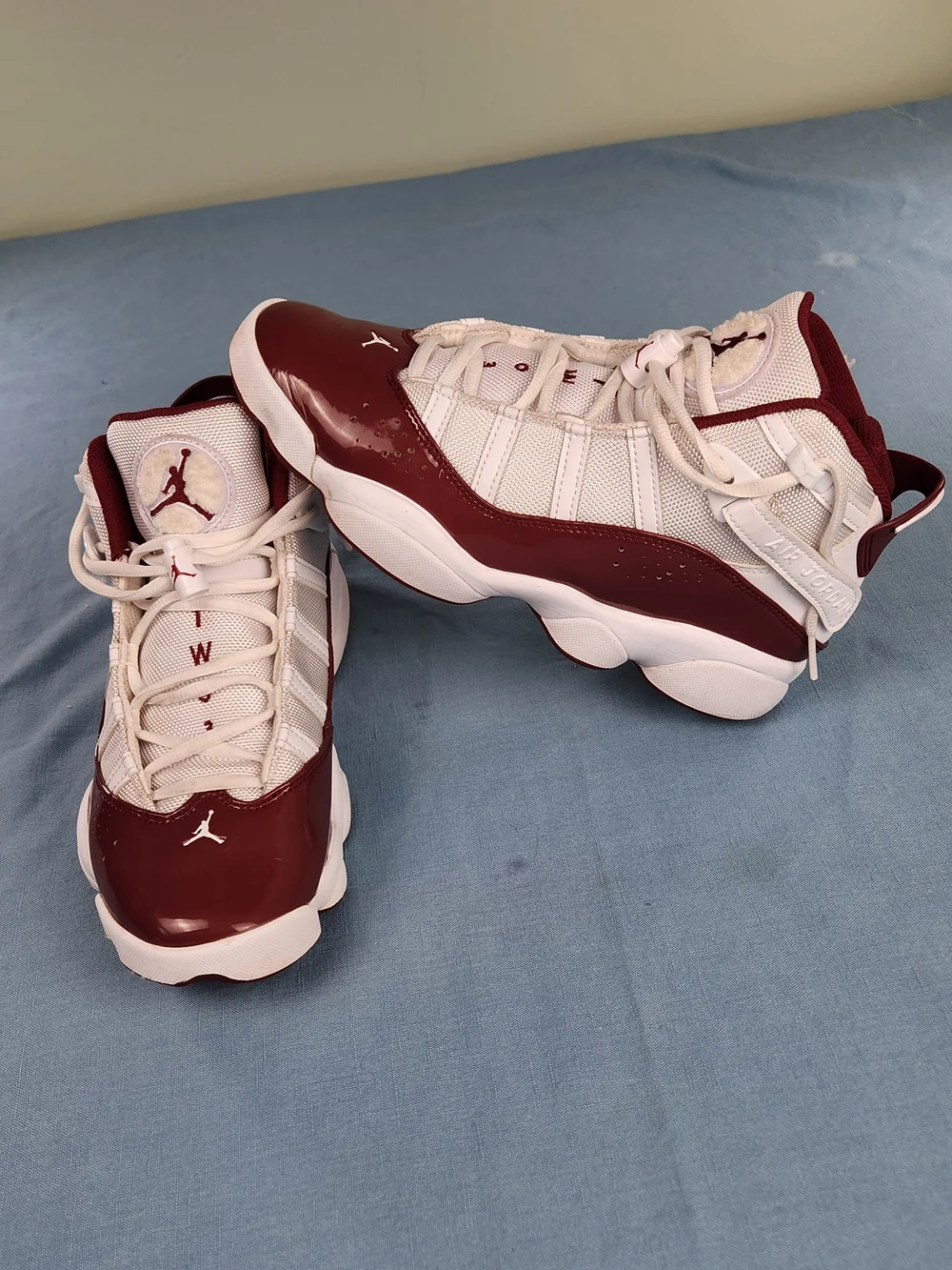Jordan 6 Rings White Burgundy Basketball Sneakers Mens 7.5 Womens 9